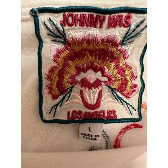 Johnny Was Averi Relaxed Tee Embroidered Red Floral Bee Sz Small - Picture 8 of 8